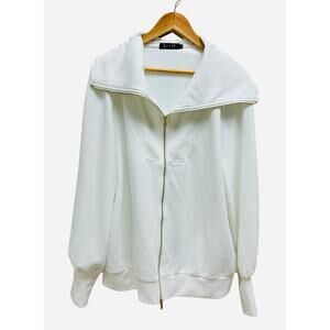 EFan White Oversized Zip Jacket Sweater Gold Hardware Size Large‎